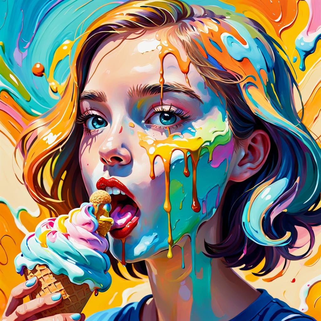 Girl Eating Ice Cream as Fauvism Art