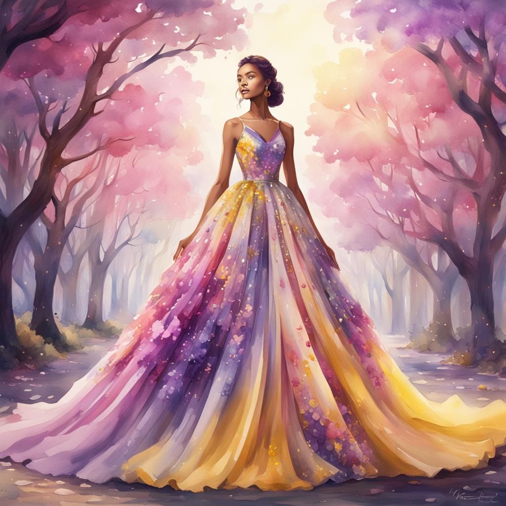 Watercolor Prom Dress in Pastel Colors