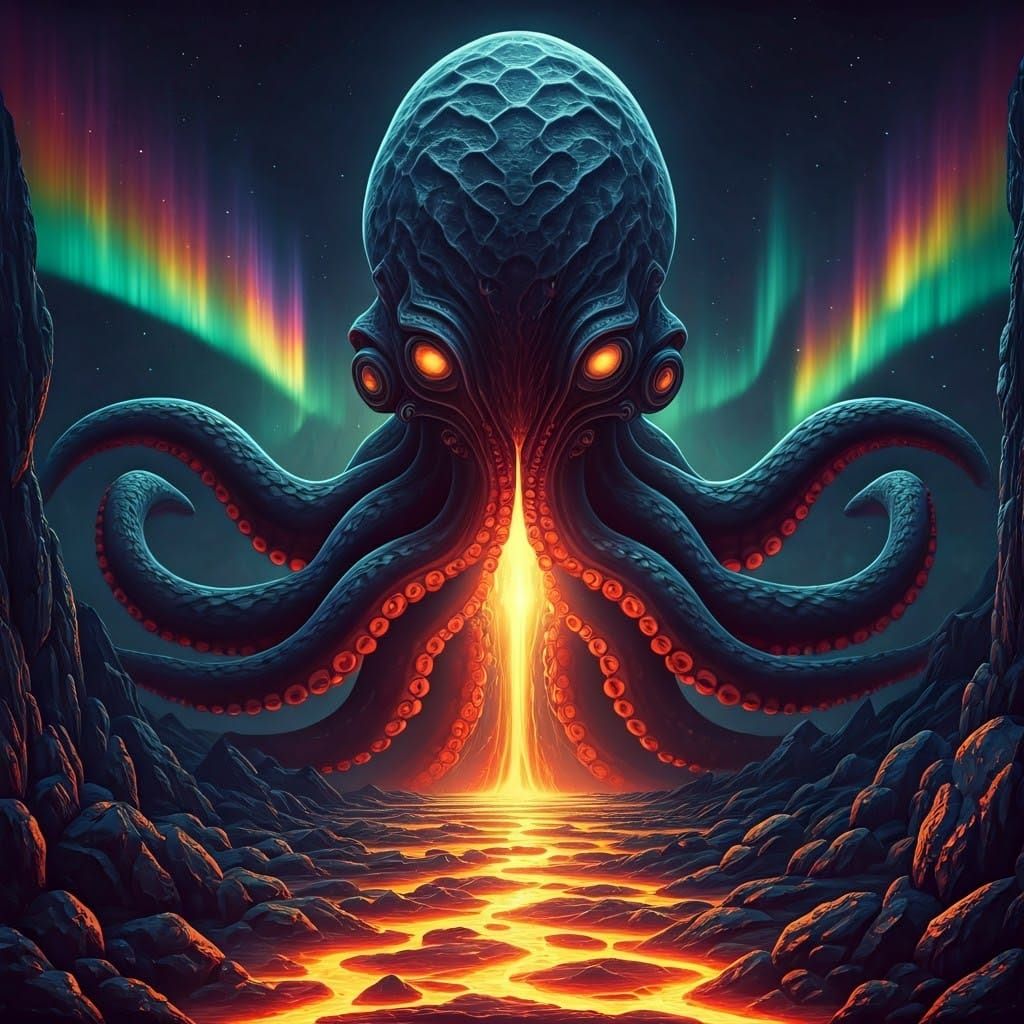 Surreal Chiaroscuro Masterpiece of Iridescent OCTOPUS in Kal...