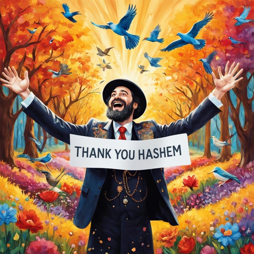 Chasidic Man Holding "Thank You Hashem" Sign in Beautiful Sc...