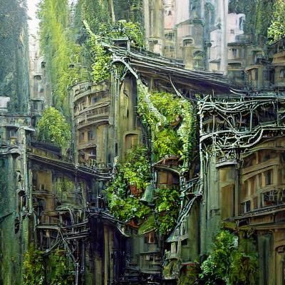 Overgrown City Reclaimed: Oil Painting
