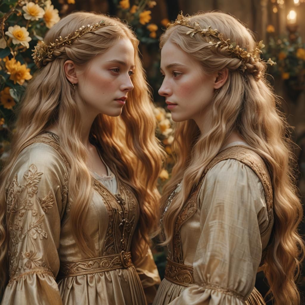 Two Blond Women in Romantic Realism Style