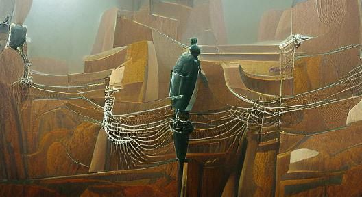 A catwalk chabron, a piece of wire or another string attached to a harness to force the harnesses slack by Zdzislaw Beks...