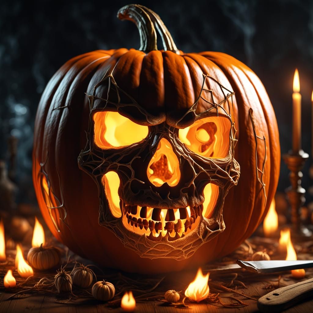 Flaming Pumpkin Skull: Dark Fantasy Concept Art