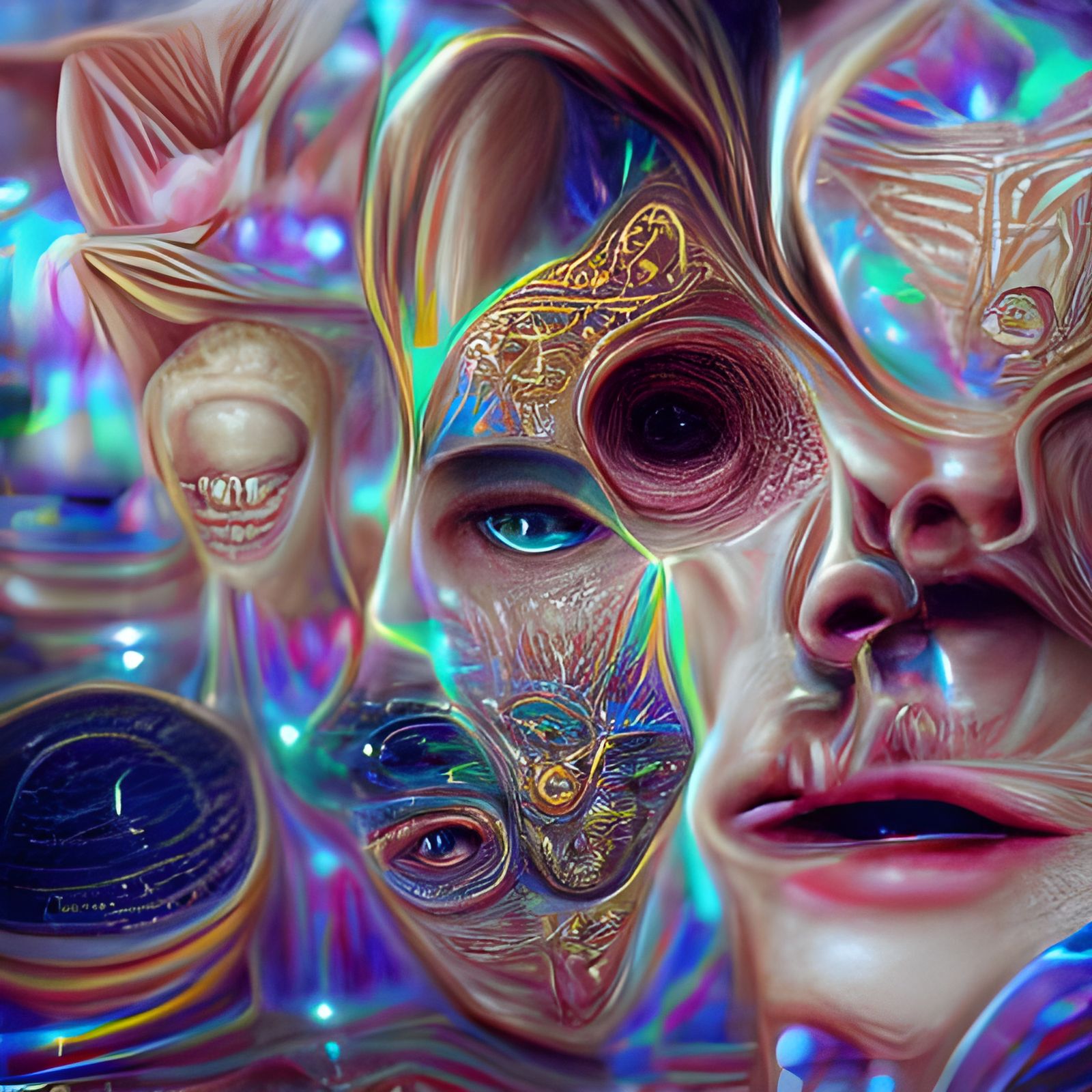 Holographic Cosmic Eye Illustration in Mixed Media