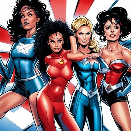Spice Girls as Justice League in Comic Book Art