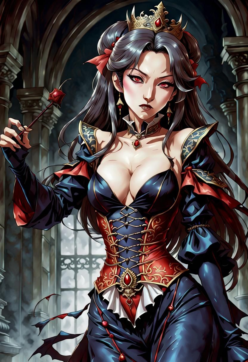Vampire Queen Portrait in Japanese Illustration Style
