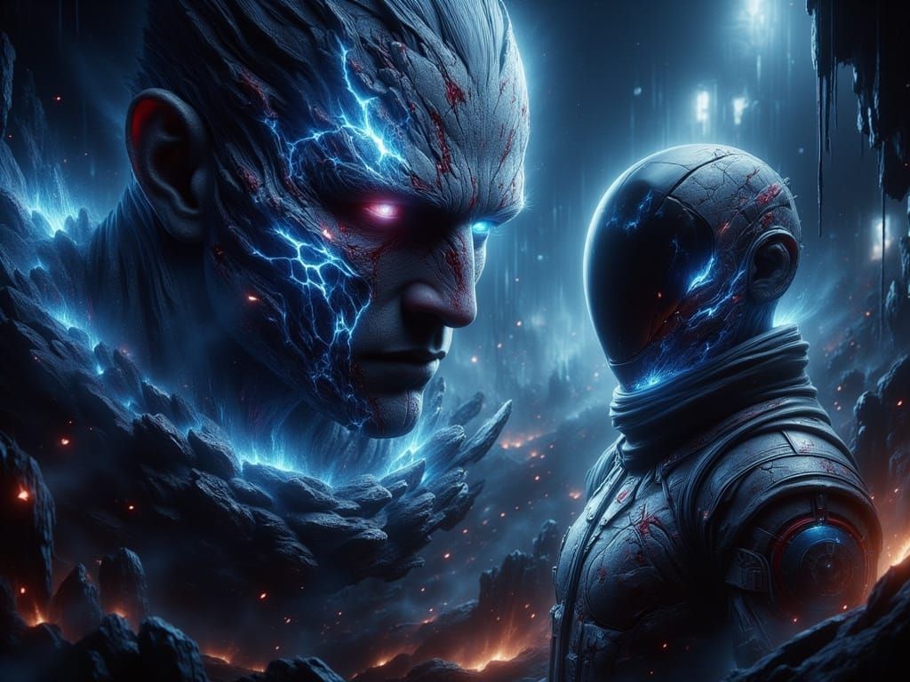 Astronaut in Bloodstained Suit Gazing at Spaceship