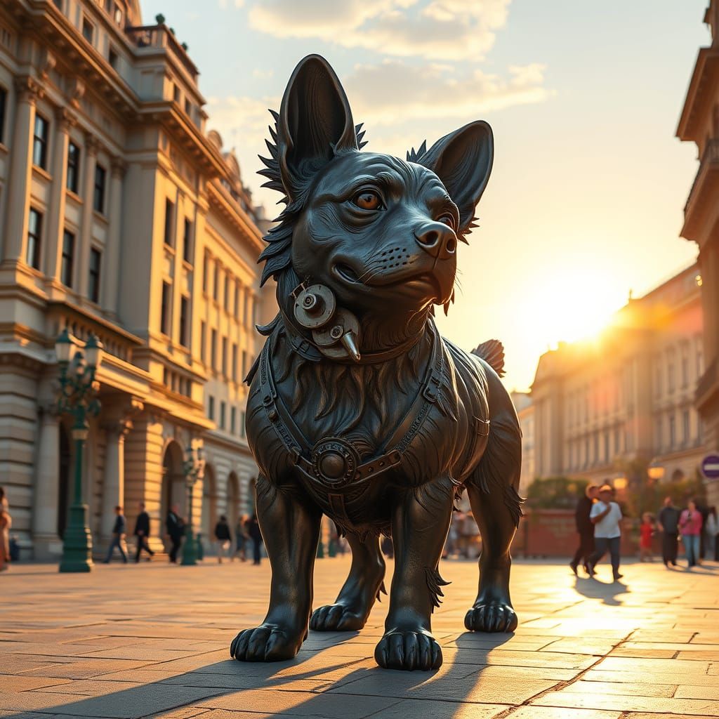 Grand City Square Bronze Statue of Loyal Corgi-Bichon Frise ...