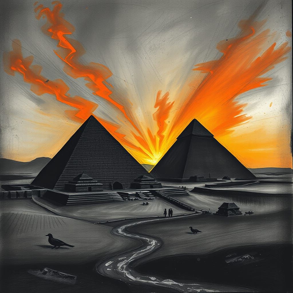 Egyptian Pyramids in Sunset Art Deco