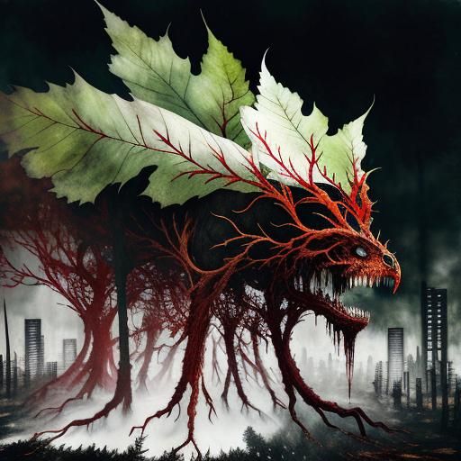 Surreal Root Creature in Dystopian Double Exposure