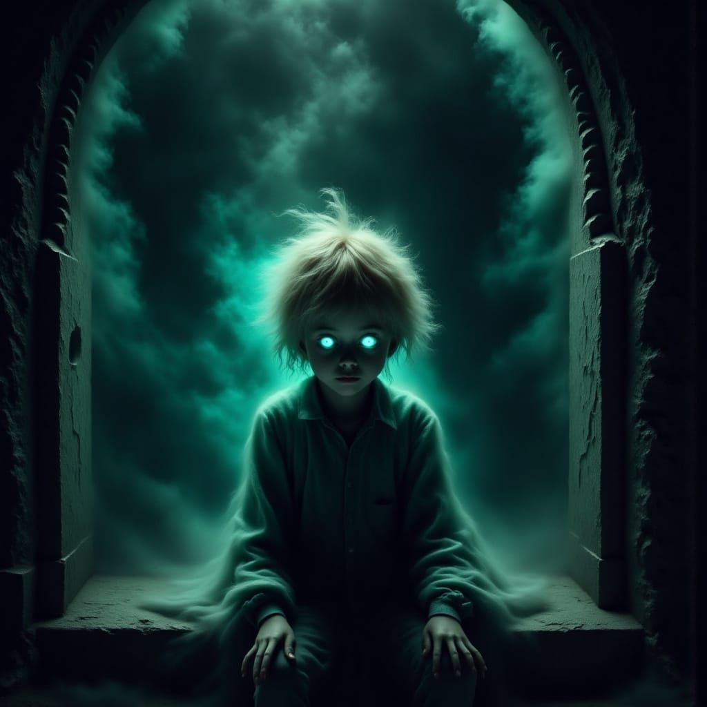 Ethereal European Boy in Ominous Dark Room