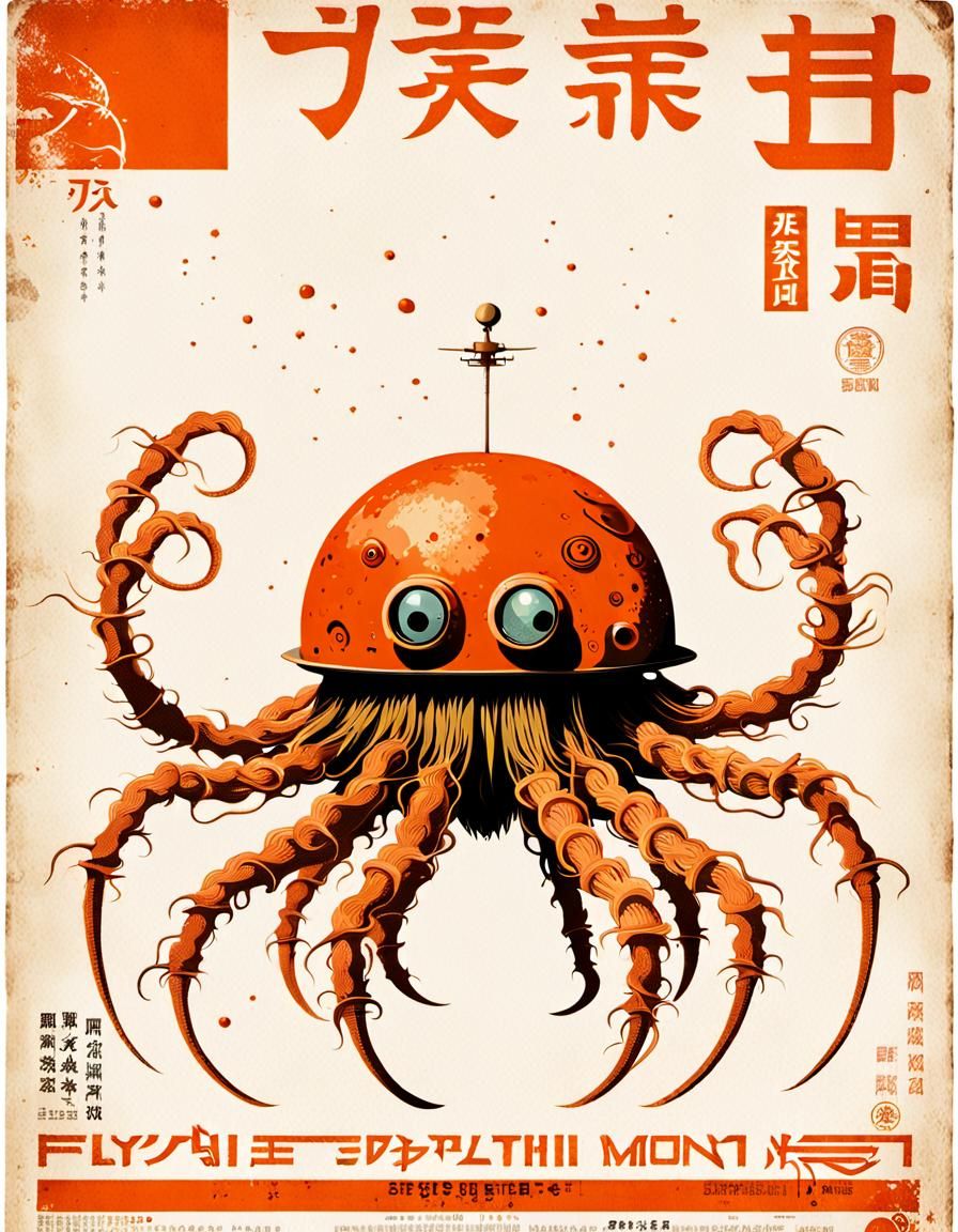Flying Spaghetti Monster: Retro Japanese Movie Poster