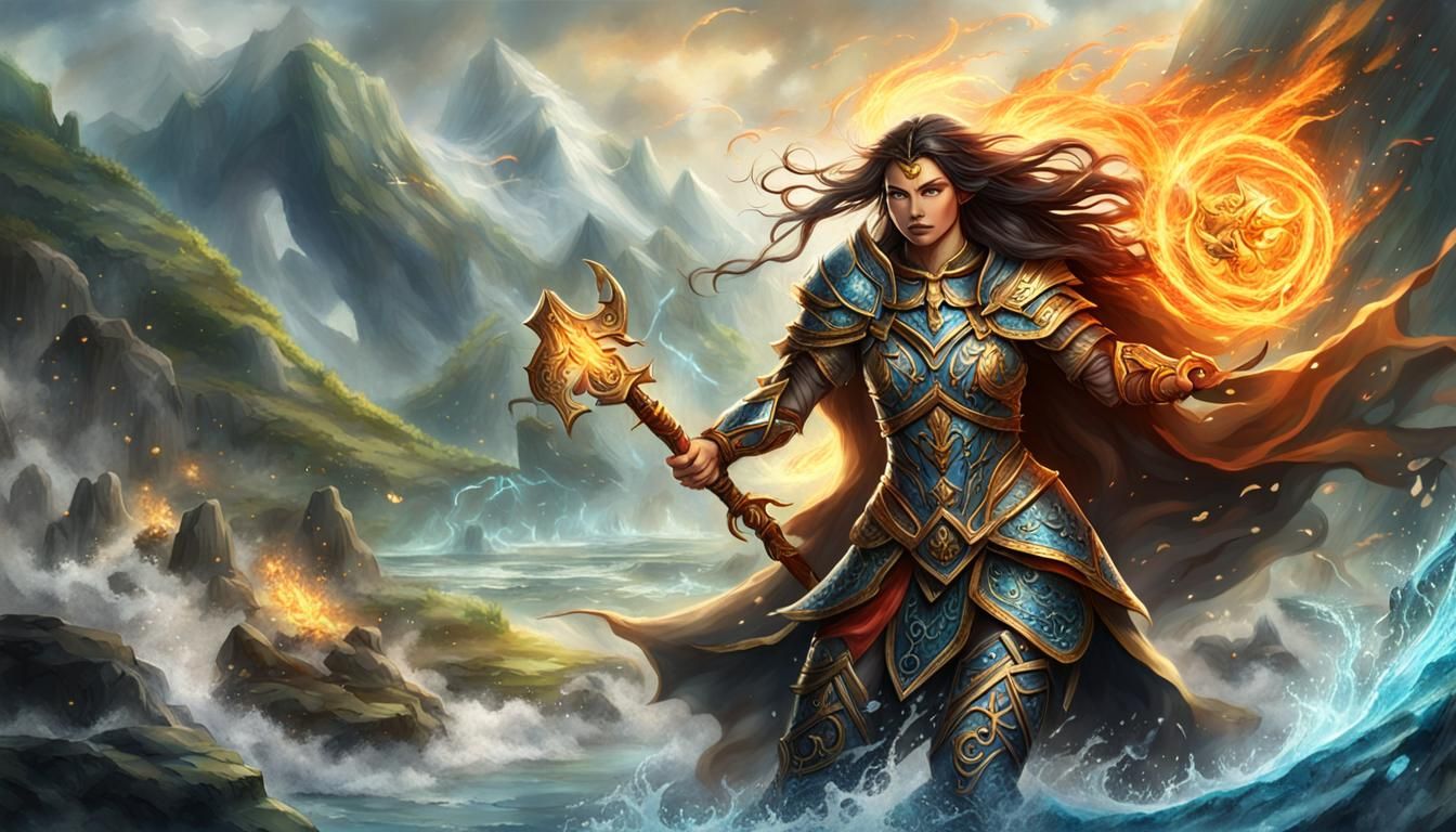 Nordthra Warrior Wielding Elemental Powers