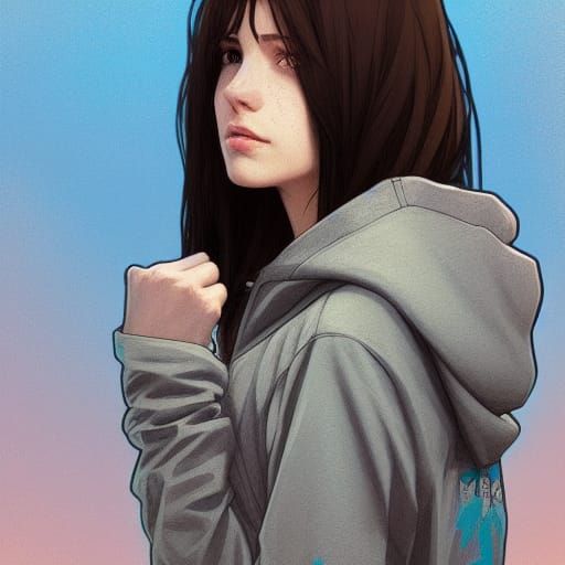 Girl in Hoodie: Hyperdetailed Art Nouveau Portrait