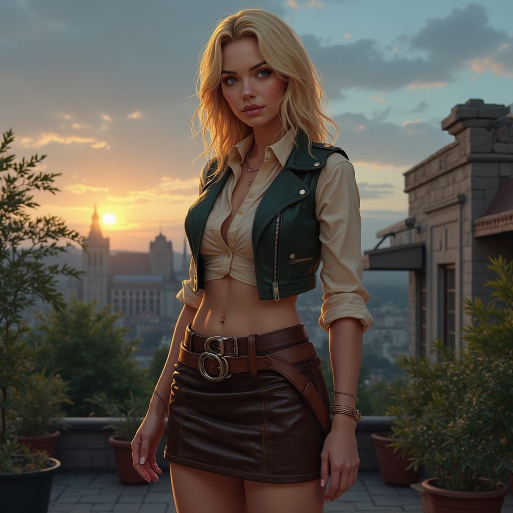 Rooftop Garden Portrait in Hyper-Realistic Style