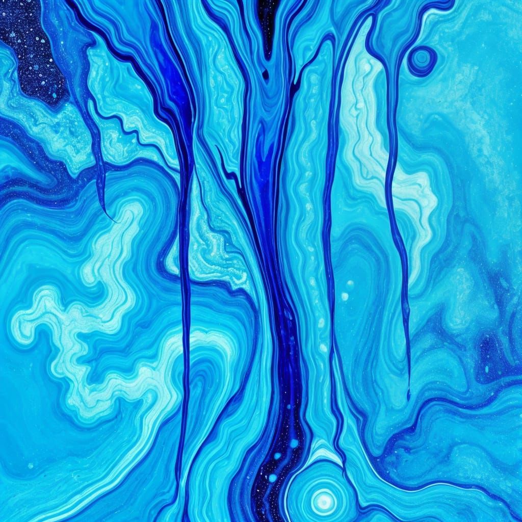 Blue Ocean Paint Pouring: Holographic Cosmic Art