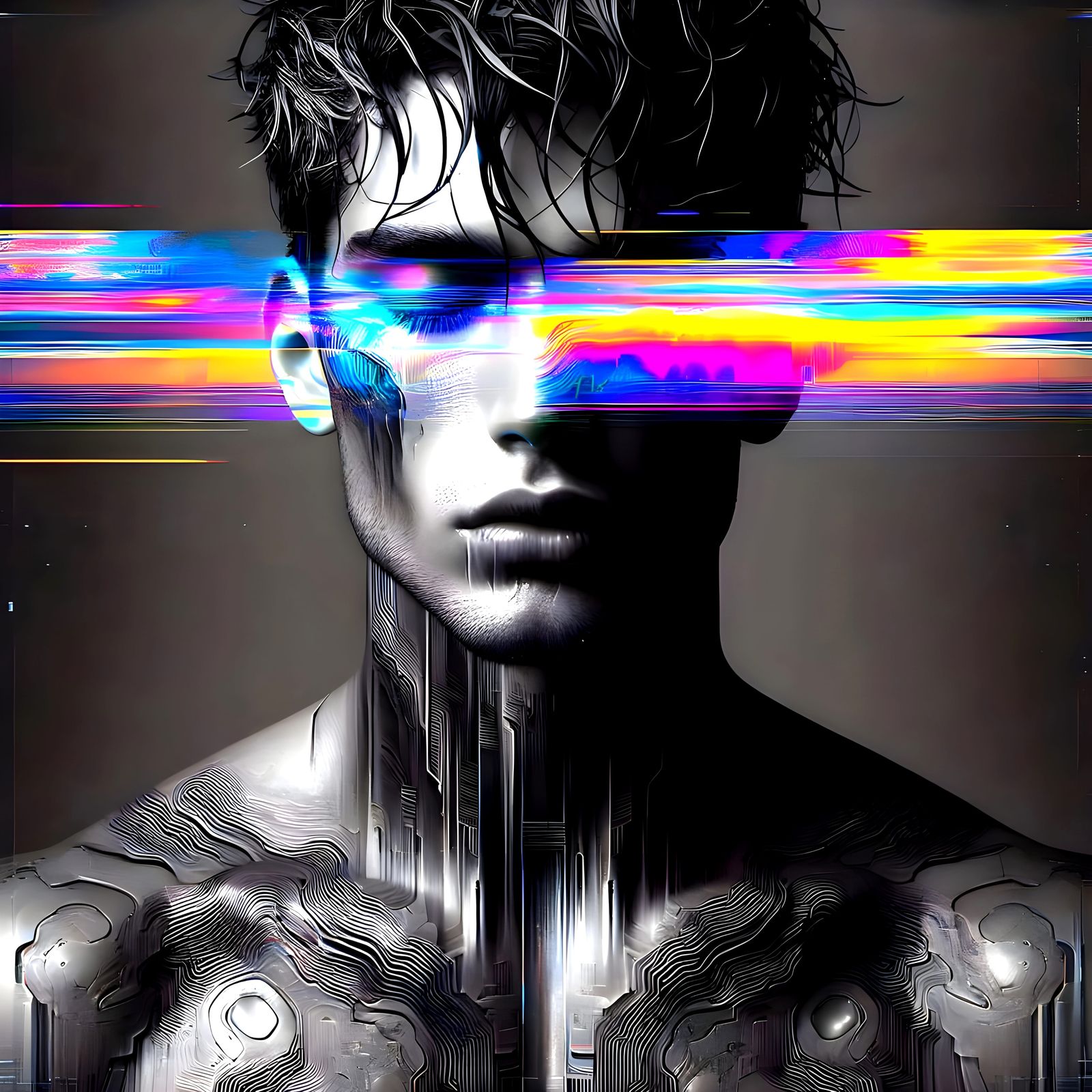 Cyberpunk Portrait with Neon Glitch Effect