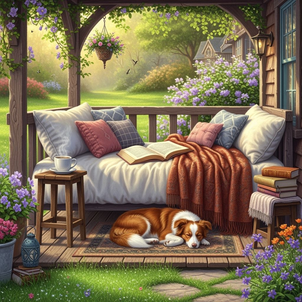 Idyllic Cottage Porch Scene in Painterly Style