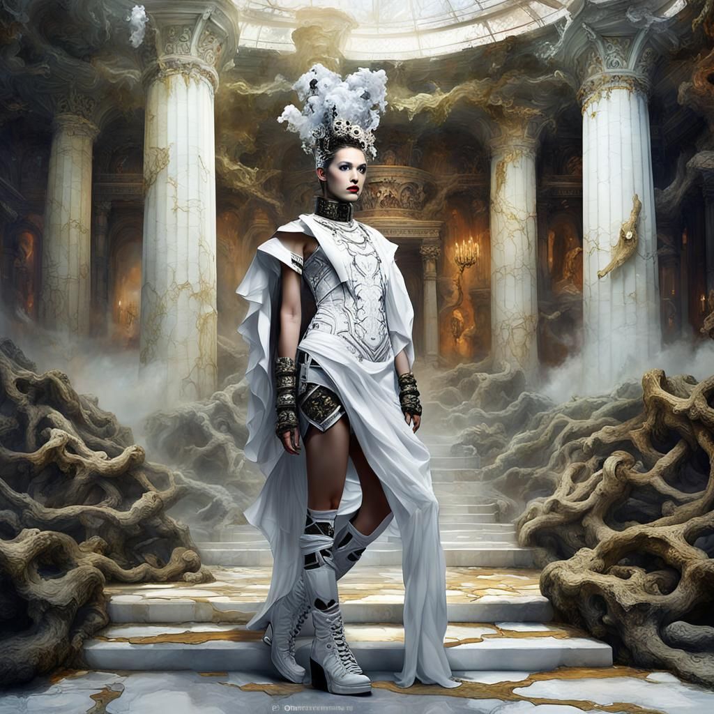 Cybergoth Model in Surreal Art Exhibit