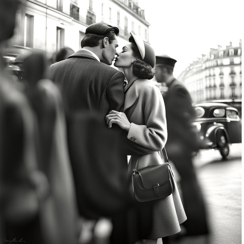 Glamorous kiss in Paris