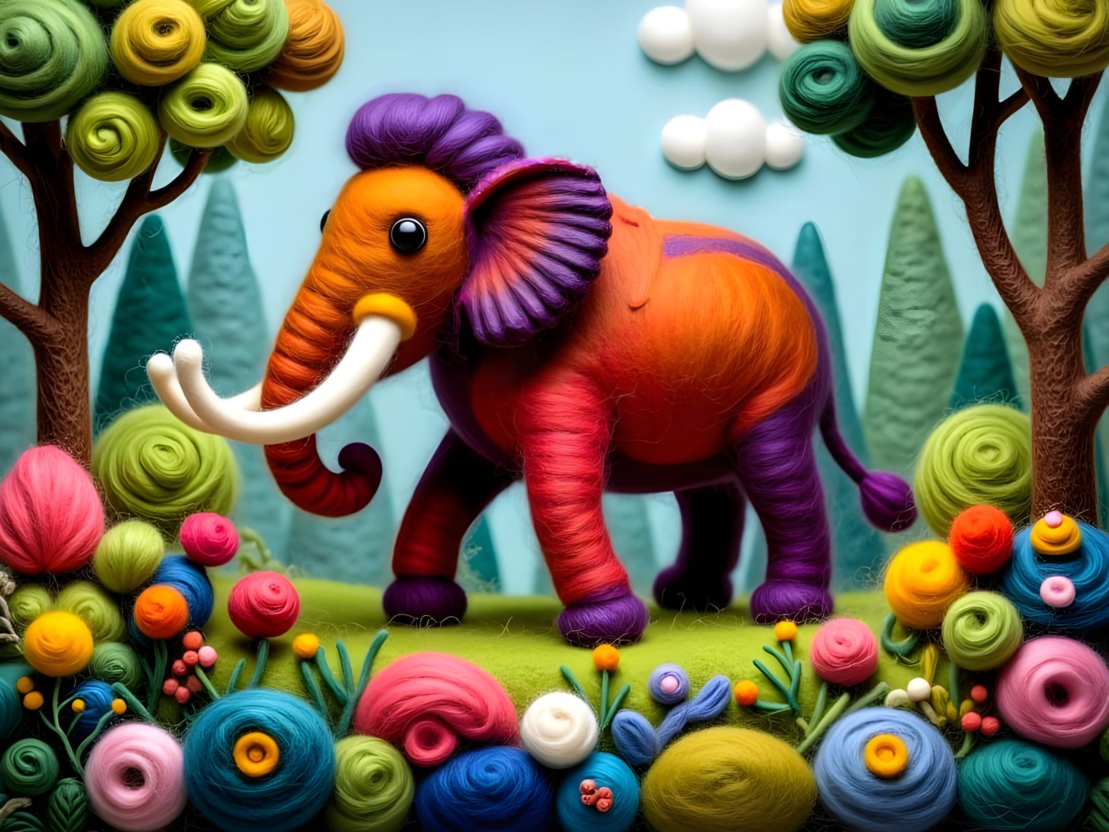 Woolly Mammoth Crafted from Colorful Felted Wool