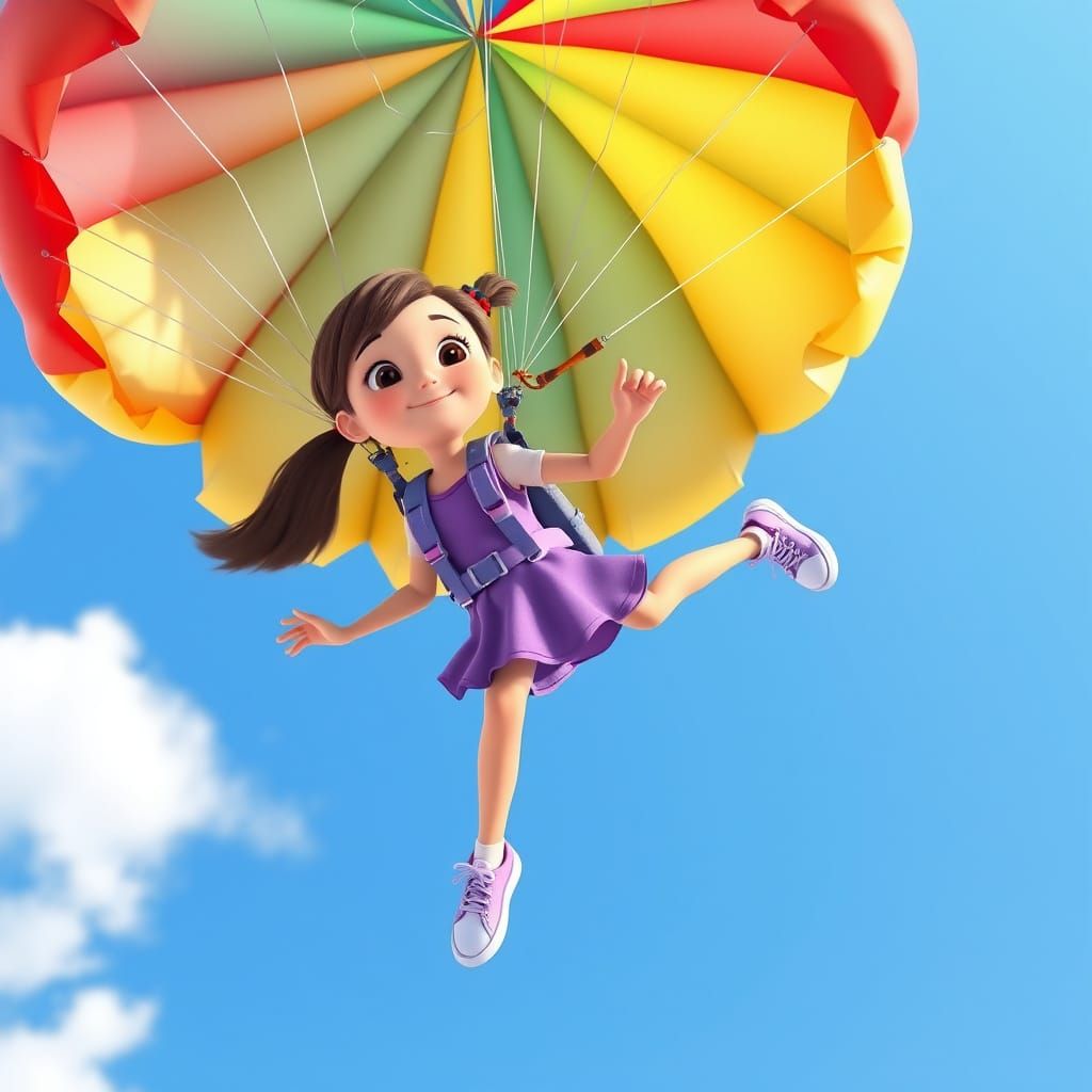 Molly Parachuting in Animated 3D Style