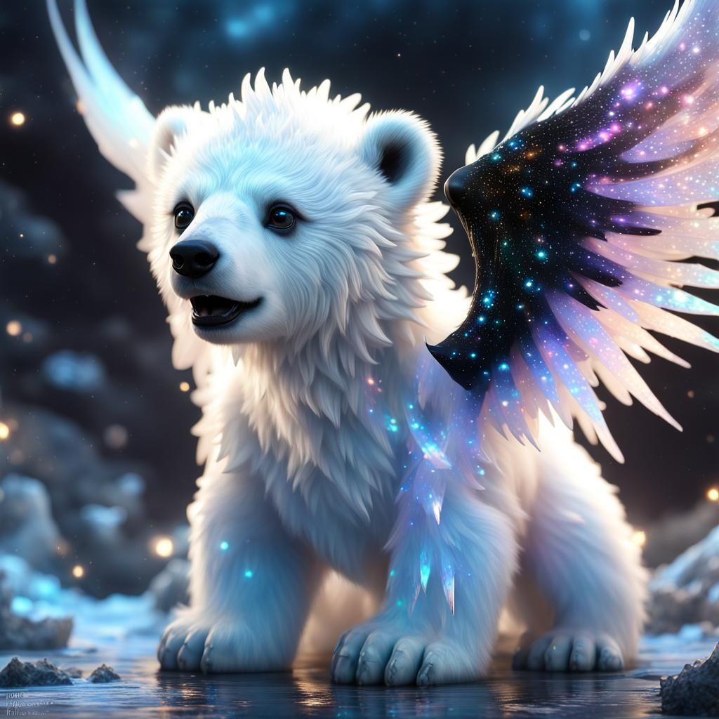 Winged Polar Bear Dragon in Fantasycore Style
