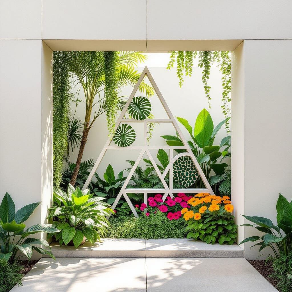 Botanical Art Deco Scene with Geometric Patterns