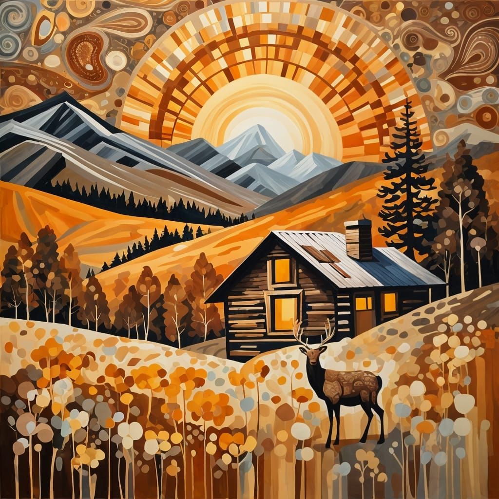 Abstract Sunrise Painting Over Mountain Landscape