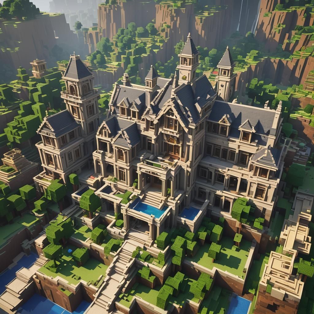 Minecraft Mansion with 3D Shading