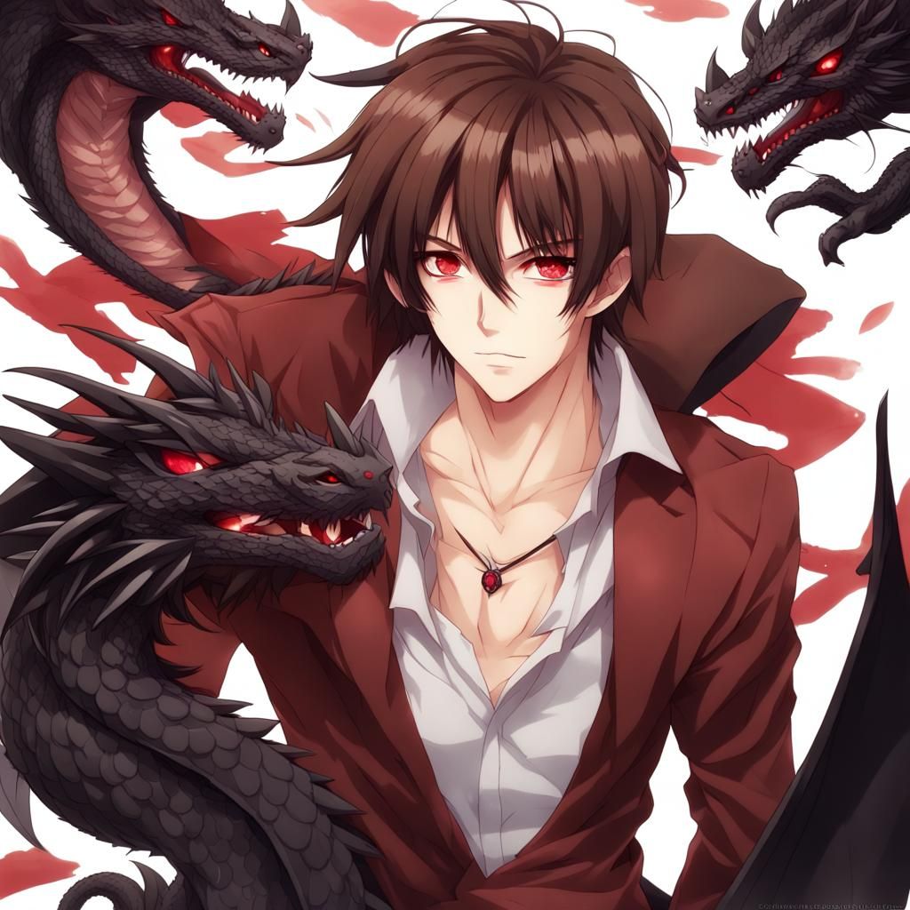 Anime Girl with Red Eyes and Brown Hair