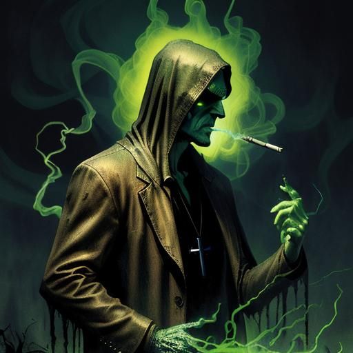 saint of sinners meets Swamp thing materializing out of a ci...