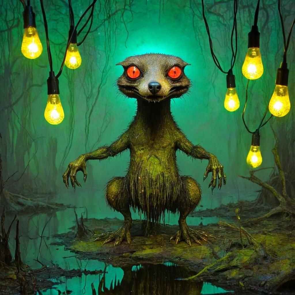 Mongoose Monster in Miasmal Swamp with Fairy Lights