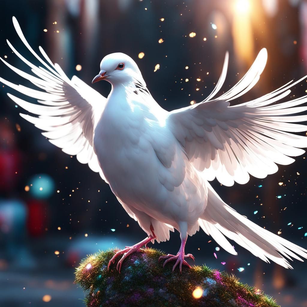 Glittery White Dove with Radiant Wings in 3D
