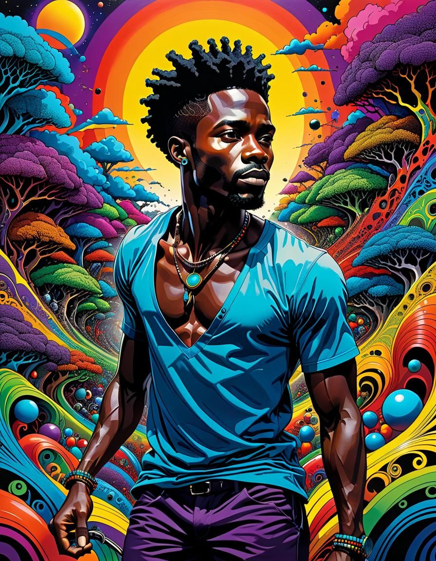 Man Bringing Life: Colorful Ink Drawing