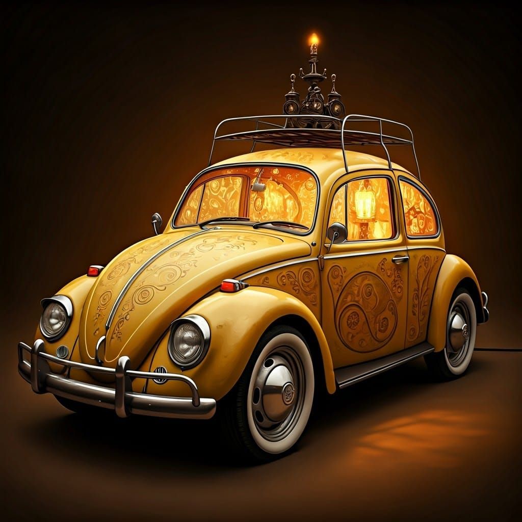 Volkswagen Beetle Lamp in Steampunk Art Nouveau Style