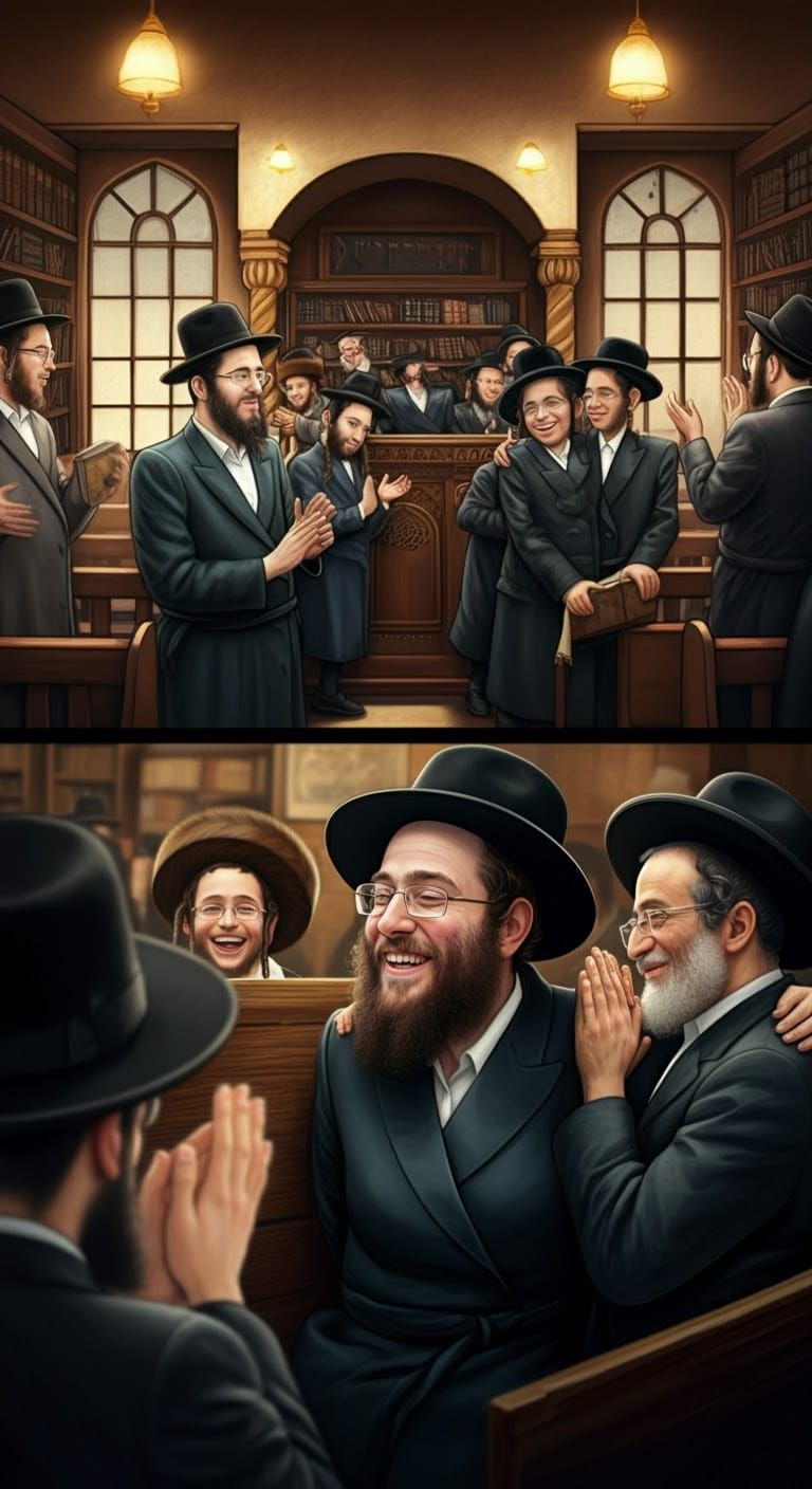 Hasidic Man's Joyful Celebration in Comic Style