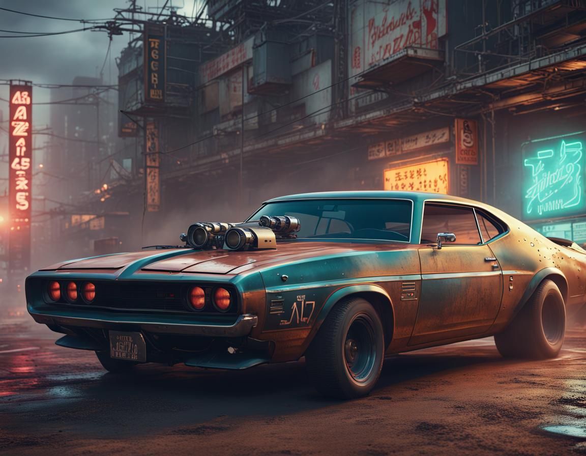 Cyberpunk Mad Max American Muscle Car Concept Art