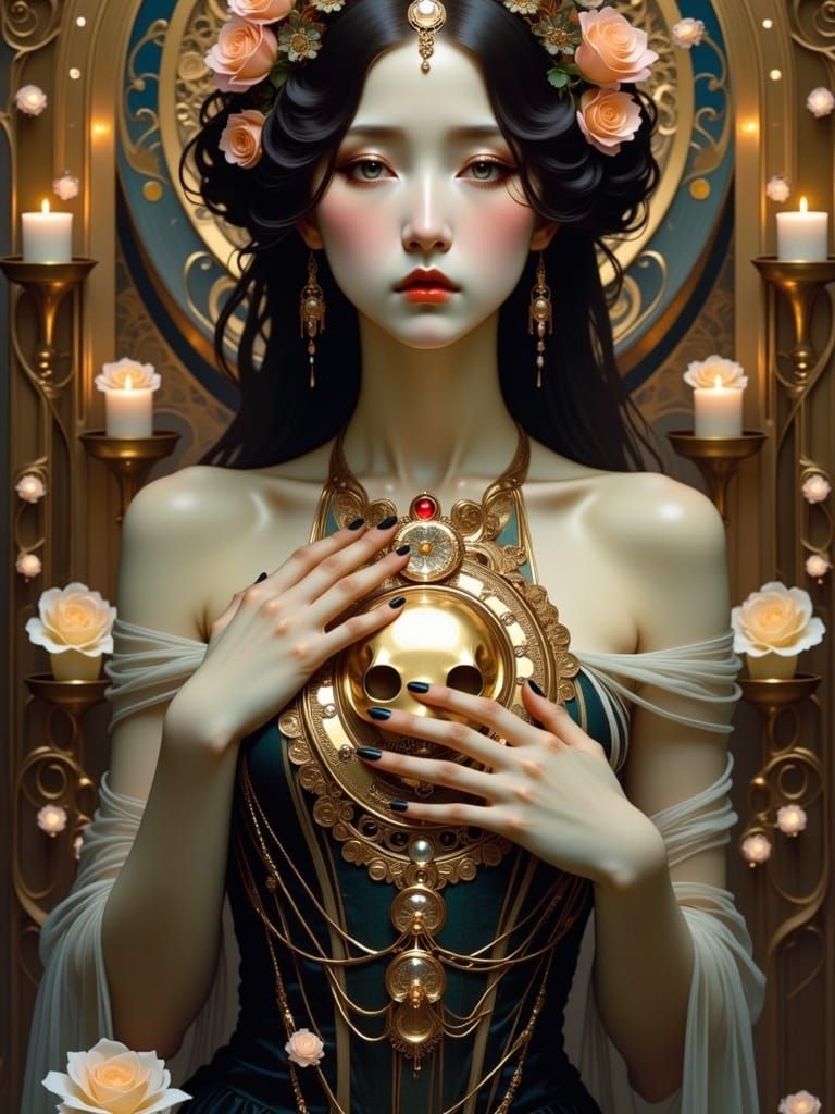 Ornate Skull Medallion Portrait in Art Nouveau Style