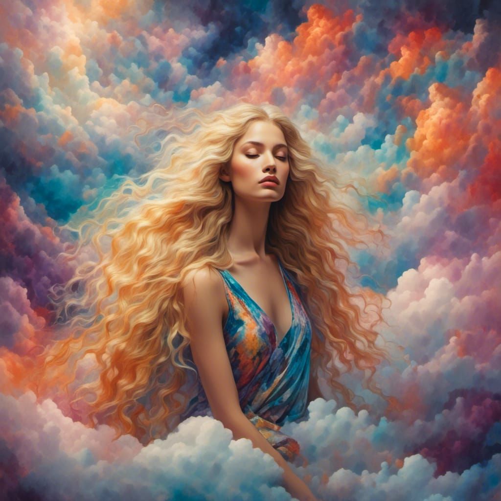 Serene Goddess in Utopia Clouds