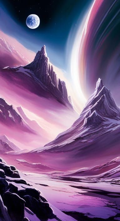 Icy Planet with Purple Aurora in Space Art Style