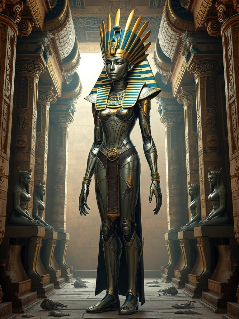 Android Egyptian Queen in Tomb, Futuristic Daz3D Art