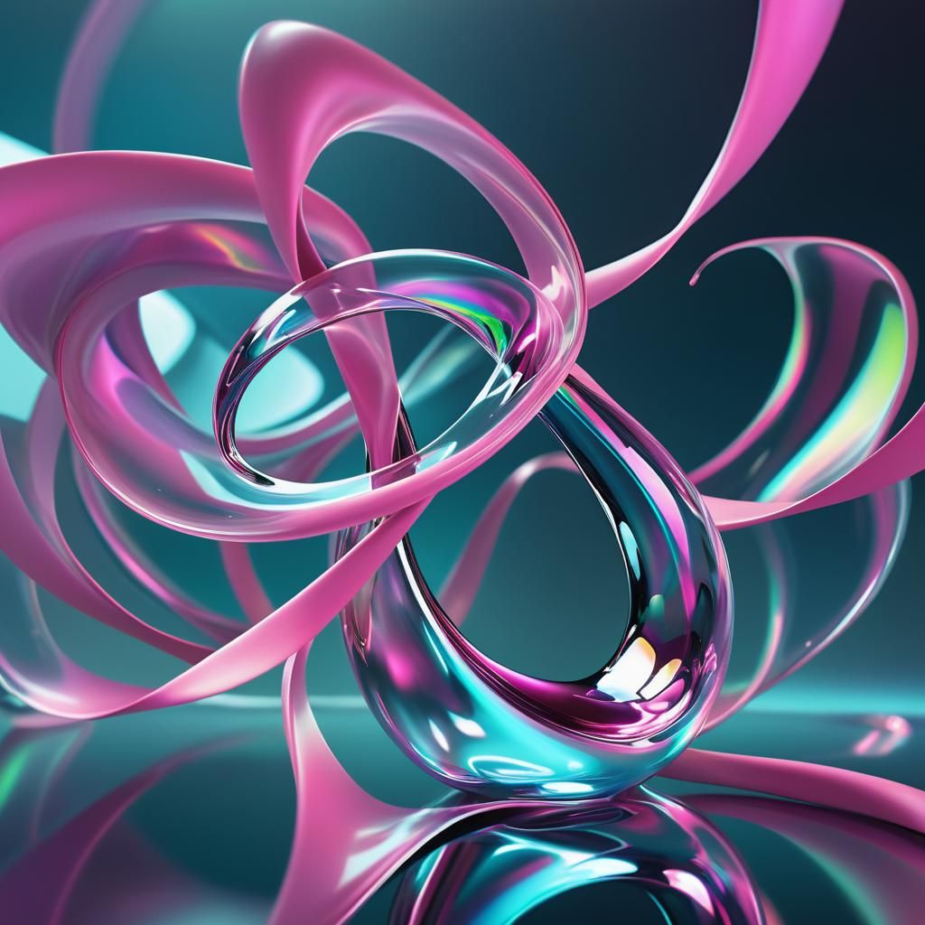 Surreal Pink Ribbon in Klein Bottle: Digital Art