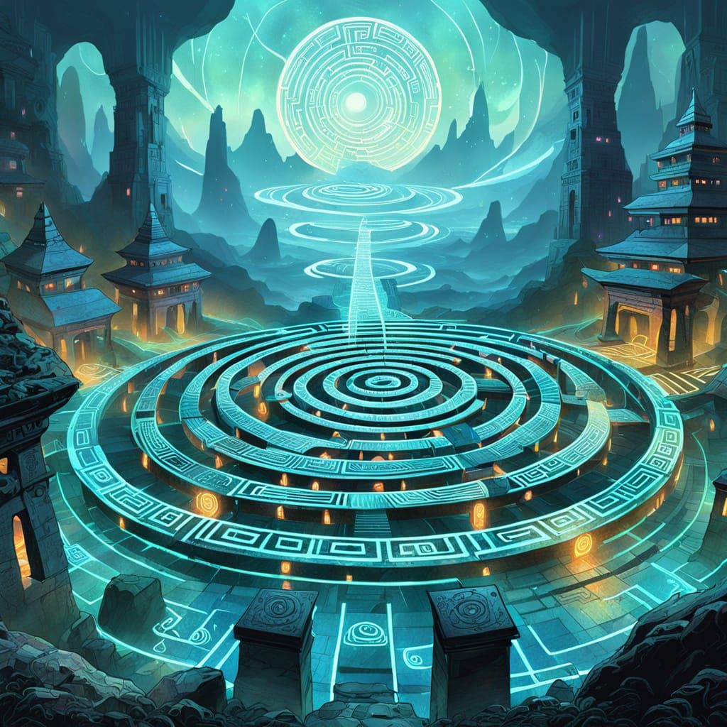 Spiraling Path Concept Art with Ritual Stations