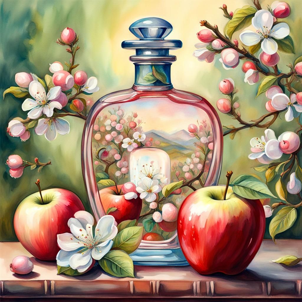 Apple Blossom Perfume in Surreal Watercolor Style