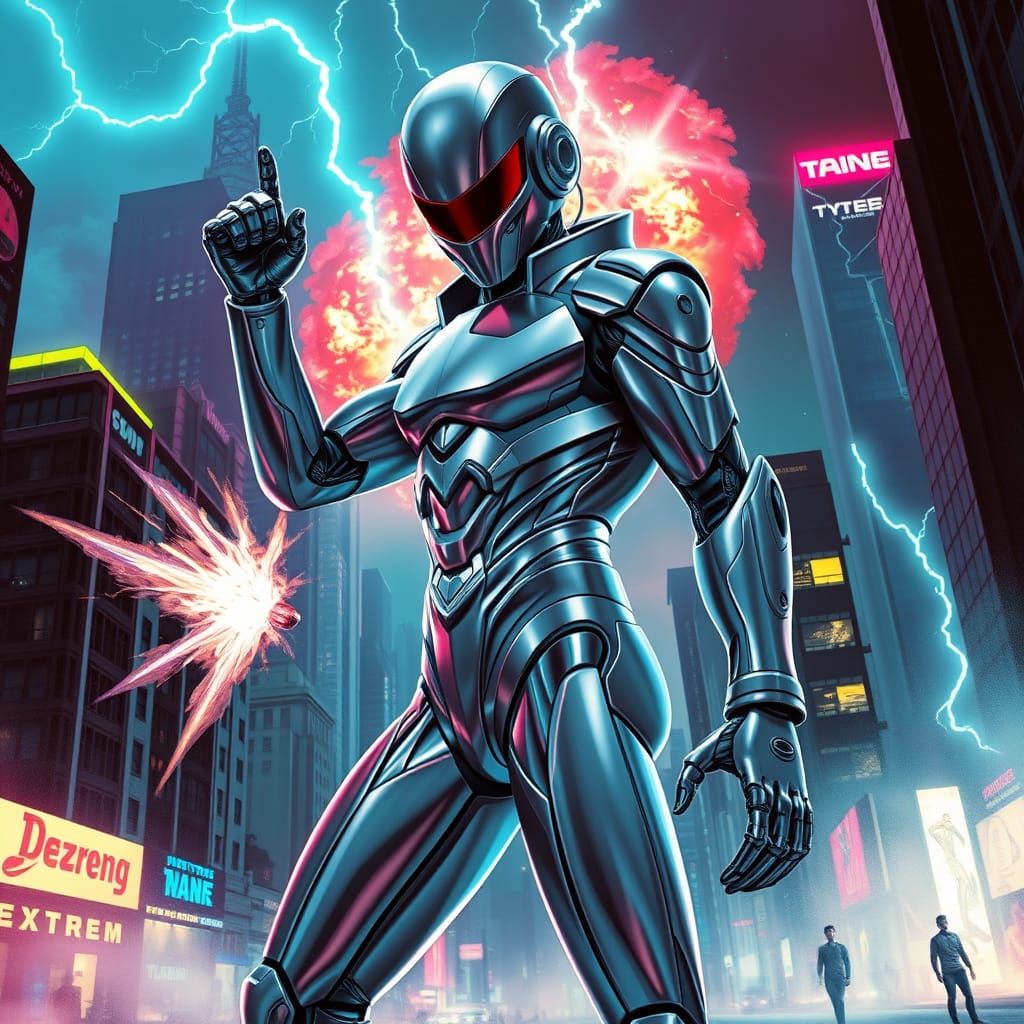 Cyberpunk Robot Villain Wields Quantum Power
