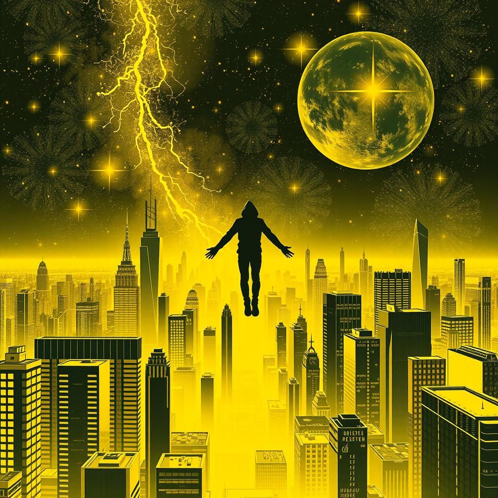 Futuristic Glitch Art: Floating Above Cityscape