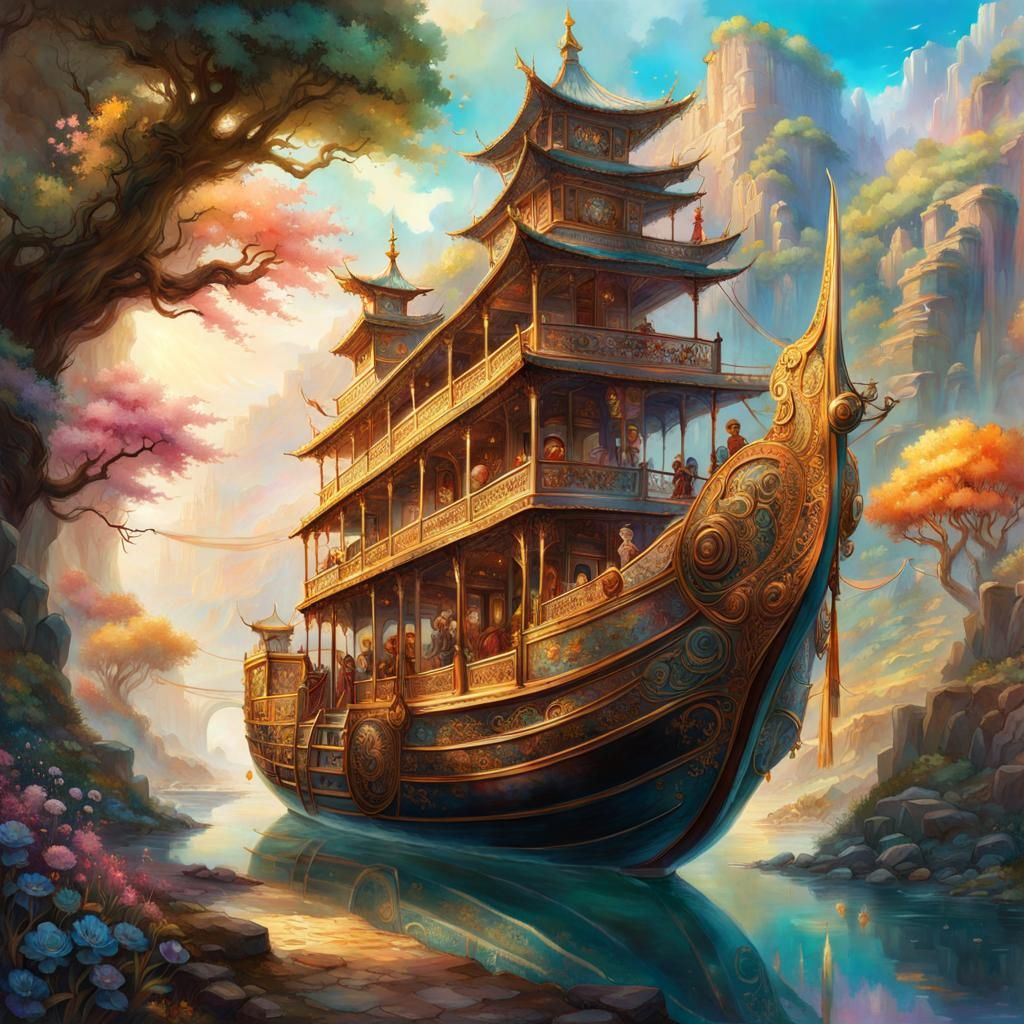 Enchanted Vehicle in Blooming Magical Landscape