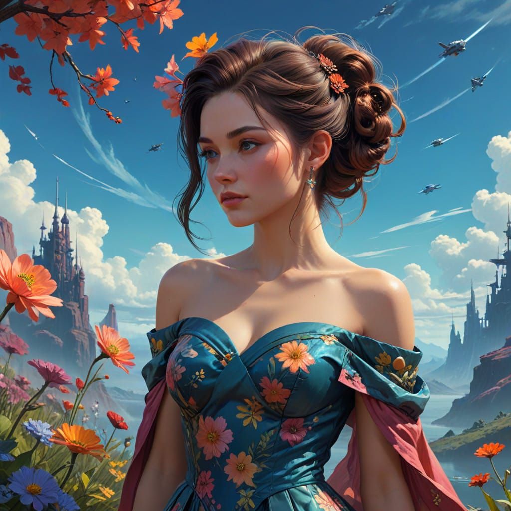 Elegant Dreamlike Portrait in Vibrant Colors